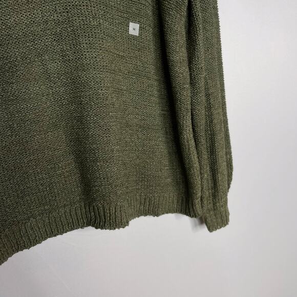 New LOFT Medium M Olive Green Deep V Neck Open Knit Sweater Long Sleeve - Picture 4 of 8